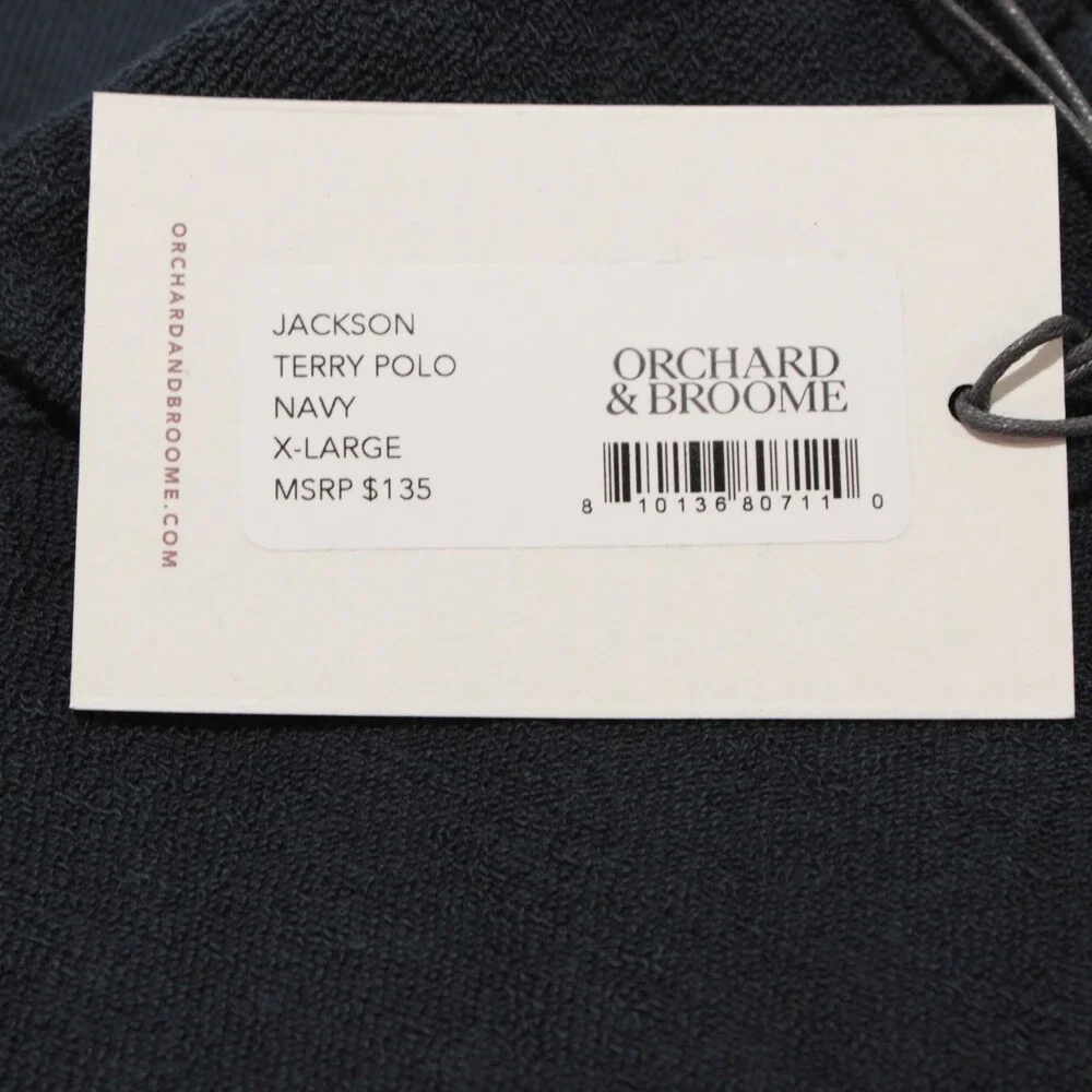Orchard & Broome NWT Jackson Terry Polo Shirt Size XL in Navy Blue 100% Cotton